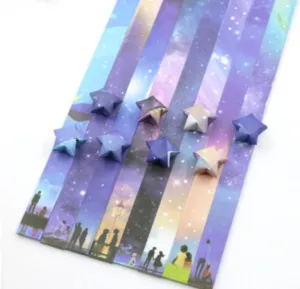 Origami Star Paper Strips, Star Folding Paper, Blue Origami Star Paper, Japanese Lucky Wishing Stars, Rainbow DIY Star Paper